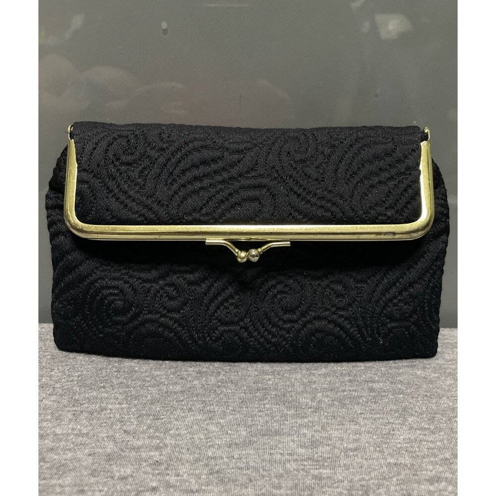 Oscar De La Renta Vintage Quilted Black Clutch Cosmetic Bag Organizer Coin Purse